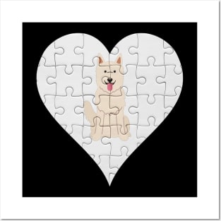 White Swiss Shepherd Dog Heart Jigsaw Pieces Design - Gift for Berger Blanc Suisse Lovers Posters and Art